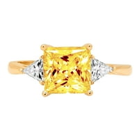 2. CT sjajna princeza Clear Simulirani dijamant 18k žuti zlato Trobotan prsten SZ 7.5