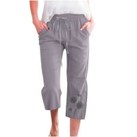 CLLIOS Women's Plus Size pamučne platnene hlače Ljeto elastični struk pant labavi fit casual tie prednje