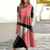 Ljetne haljine za žene plus veličine kratkih rukava Solid boja Geometrija uzorak Okrugli izrez Maxi