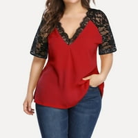 Ženski vrhovi bluza casual kratkih rukava Solidne žene Ljeto V-izrez T-majice Tuničke majice crvene m