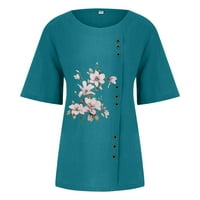 Ženski vrhovi kratki rukav casual bluza tiskane žene ljetne okrugle dekolte majice Tuničke majice plava 5xl
