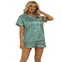 Dvodijelni satenski pidžami za žene kratki rukav dres okupljao je kajzama Postavite meku spavakoj odjeću gornja noćna košulja s kauzalnim pjkrajima