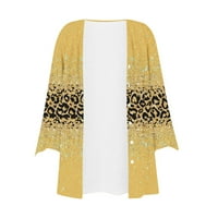 Pyju Žene Otvoreno košulje s prednjim gumbom Dressy Casual, trendy Cardigani Leopard Sequin Print bluza Jakna Modna ljetna odjeća