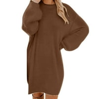 Midi haljine za žene džemper haljina Ženska zimska džemper pletena turtleneck topli dugi rukav džep