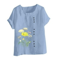 Ženski ljetni vrhovi Ležerne prilike cvjetne tiskane majice Kratki rukav okrugli vrat pamučne posteljine