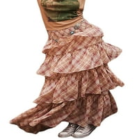 JKERTHER WOOD Flowed Suknje Ruffle Maxi suknja Visoka stručna suknja Vintage Beach Vinge Skirt