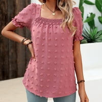 GUZOM WOMENS Tops Clearence- Ležerne bluza Square Curct Curni kratki rukav Elegantne naborane majice TEE majice Pink S