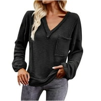 Fjofpr Žene pad odjeće s dugim rukavima za žene V izrez Solid Boja vrhovi dame casual prozračne labave fit pulover bluza