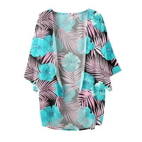 Kimonos Cardigan za ženske plus veličine Ležerne prilike ljetni šifon cvjetni print Puff rukav labav pokrov up casual bluza Ljetna trendi vrhova zabava na plaži na caringu