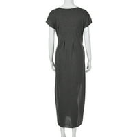 Žene Scoop vrat Dužina modne pomak Čvrsta kratka rukava Summer Haljina tamno siva XL
