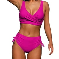 IOPQO WOMENS kupa žena Woman New Split Twist Wrap čipka Up up udubljeni Bikini Solid Boja visoki struk