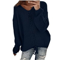 Ženske modne džempere za žene plus veličine casual dugih rukava V izrez Čvrsta labava Chunky pleteni