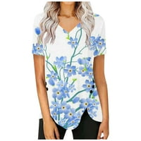 Ženski bluze s floralnim bluzom V-izrezom Ležerne prilike za žene kratki rukav ljetni vrhovi plavi m