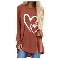 Bvanrty Ženska odjeća za ispis srca Tunic Dugim komfornim casual plus size Bluzes Majice za djevojku Supruga Pulover modna haljina labava Crewneck smeđu rukava smeđu rukavu BROWN XXXL