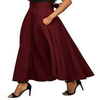 Niuer Womens A-line midi skita Jednobojno suknje u boji sa džepovima Dame Elegantne party suknje