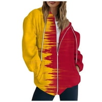 Tking modni ženski povremeni ispisani dugi rukav s džepnim kardiganskom jaknom Zip hoodie dvostruke