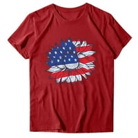 TKLPEHG majice za žene Trendy ljeto kratkih rukava cvjetni tisak Grafičke košulje Udobne posade patriotske