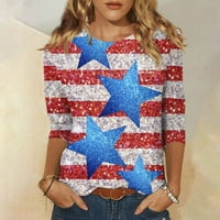 Hanas ženske modne ležerne majice, Dan nezavisnosti Ispis patriotske bluze, tromjesečna bluza s pulover okruglim vratom