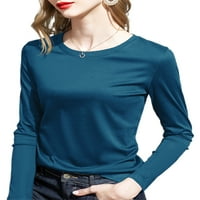 Paille Women TEE V izrez T-majica Majica sa čvrstim bojama Dugi rukav Tunnic Bluza Radni vrhovi MINT