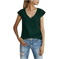 Ljetni vrhovi za žene Ženske čvrste patchwork košulje V-izrez čipka bluza Ljetna casual vrhova majica