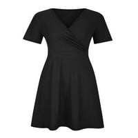 Dame Ljeto Plaža Sundress kratki rukav plus veličina haljina V izrez Mini haljine Holiday Boho Black