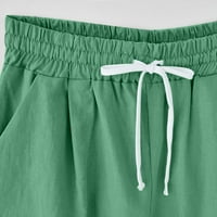 Iopqo kratke hlače za žene Ljeto Ljeto Visoke pamučne posteljine plus veličine kratke hlače Lacing Work Topce Lounge pet bodova zeleno + xxl