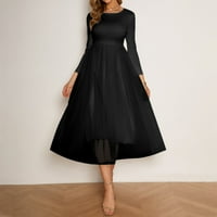 Mrežna šivanja crna haljina plus veličine Ženski visoko struk okrugli vrat srednje duljine haljina modna