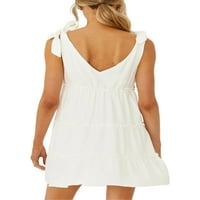 Capreze Women Ljeto Plaže Sunderss V izrez Kratke mini haljine haljina bez rukava BOHO Čvrsta boja bijela l