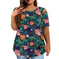 Ljetni vrhovi za žene Cvijeće Print plus veličine kratkih rukava O izrez TUNIC majica