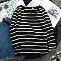 Majice za majice Proljeće New Korean Harajuku Striped O-izrez majica za žene s dugim rukavima majice
