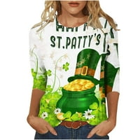 Žene Funny St. Patty's Day Tee Fashion Labavi majica rukav bluza Okrugli vrat Ležerne vrhove žuti s