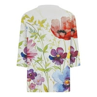 Meichang ženske vrhove casual tri četvrtine rukave za majice Greace izlaska V izrez bluza Classic cvjetne