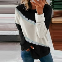 Cleance ženska casual crewneck dukserica boja blok prugasta proljetna modna majica dugih rukava labav pulover
