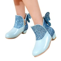 Djevojke čizme djevojke cipele jesen i zimsko pramčene dječje čizme bočne patentne patentne patentne patentne zatvarače Dječje princeze čizme Toddler Boots Blue 2.5