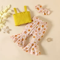 Leesechin Toddler Djevojka za čišćenje odjeće Dječja dječja dječja modna slatka cvijeća print ruffles prsluk za hlače odijelo za haljine
