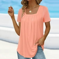 Ženska tunika majica s kratkim rukavima V-izrez labavi fit košulje čvrste print ružičaste m