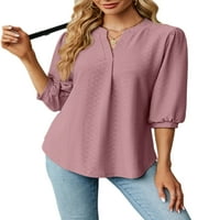 Niuer Women vrhovi Tors Bluza od punog boja V izrez T Majica Comfy TEE SLEEVE Pulover duboko ružičasta 2xL