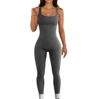 Xinqinghao Plus Veličina ROMPER WOMENS Jumpsuits Ribbed tenkovi modni bez rukava Soild Boja vežbanje skakači za žene Grey XXXL