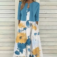 Charella Court za žene Ljeto tiskonirano V-izrez Elegantna linijska haljina i pola rukava Cardigan Tops