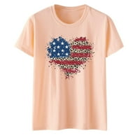 Neugodno labavi ženski vrhovi Dan nezavisnosti Love Flag Ispiši majicu kratkih rukava, ružičasta xx-velika