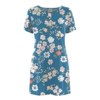 Ženska modna ljetna haljina haljina haljine kratki rukav Boho O izrez cvjetni haljina labava mini plaža