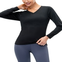 Prednjeg swwalk-a Ljetne vrhove Dugi rukav Workout Top V izrez joga majica Trčanje atletsko bluza Majica Crna m