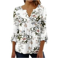 Bluze za žene dame vrhovi cvjetni ispis V-izrez s kratkim rukavima majice 2xl