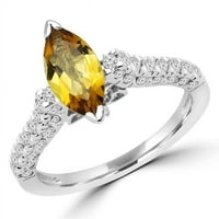 Veličanstvo Diamonds MD180157- 1. CTW Marquise Yellow Citrine Vintage V-PRONG koktel prsten u 14k bijelo