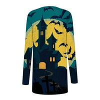 Tking Fashion Women Cardigan Lagana otvorena prednja Ležerna Halloween Print s dugim rukavima Midi kardigan