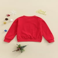 Meihuida Dječji povremeni pulover Božićni ispisani uzorak okrugli ovratnik dugih rukava dugih rukava, crvena bijela