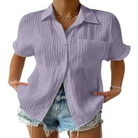 Dugme za bluzu Luxplum dame gumb dolje na vrhu kratkih rukava Summer Majice Elegantna tunika majica Poslovna svetlost smeđa S