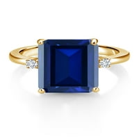 Gem Stone King 6. CT Octagon Blue Simulirani safirni bijeli dijamant 18k žuti pozlaćeni srebrni prsten