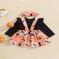 Novorođenče za djecu za djecu Halloween odjeća Let let rukav rumper tops + bundeve print suknja od suknje, crna 9- mjeseci