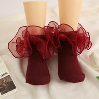 Bayell Baby Toddler Girls Ruffle čarape čipke ruffly frilly princess sijacke pamučne gležnjače čarape parovi za malu djecu tamno crveno 0-10y